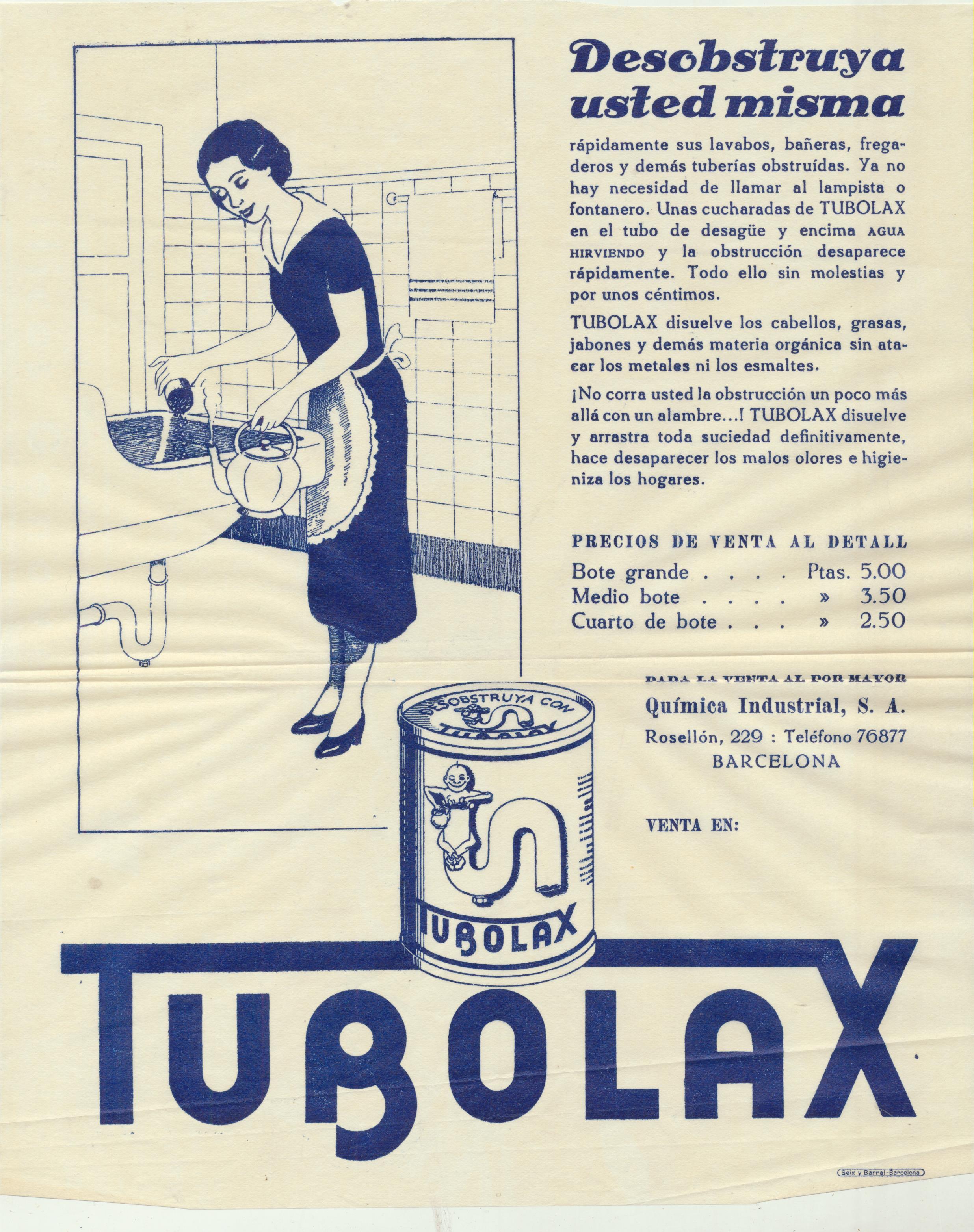 Publicidad (26x20, 5) Tubolax. Química Industrial. Barcelona 1933