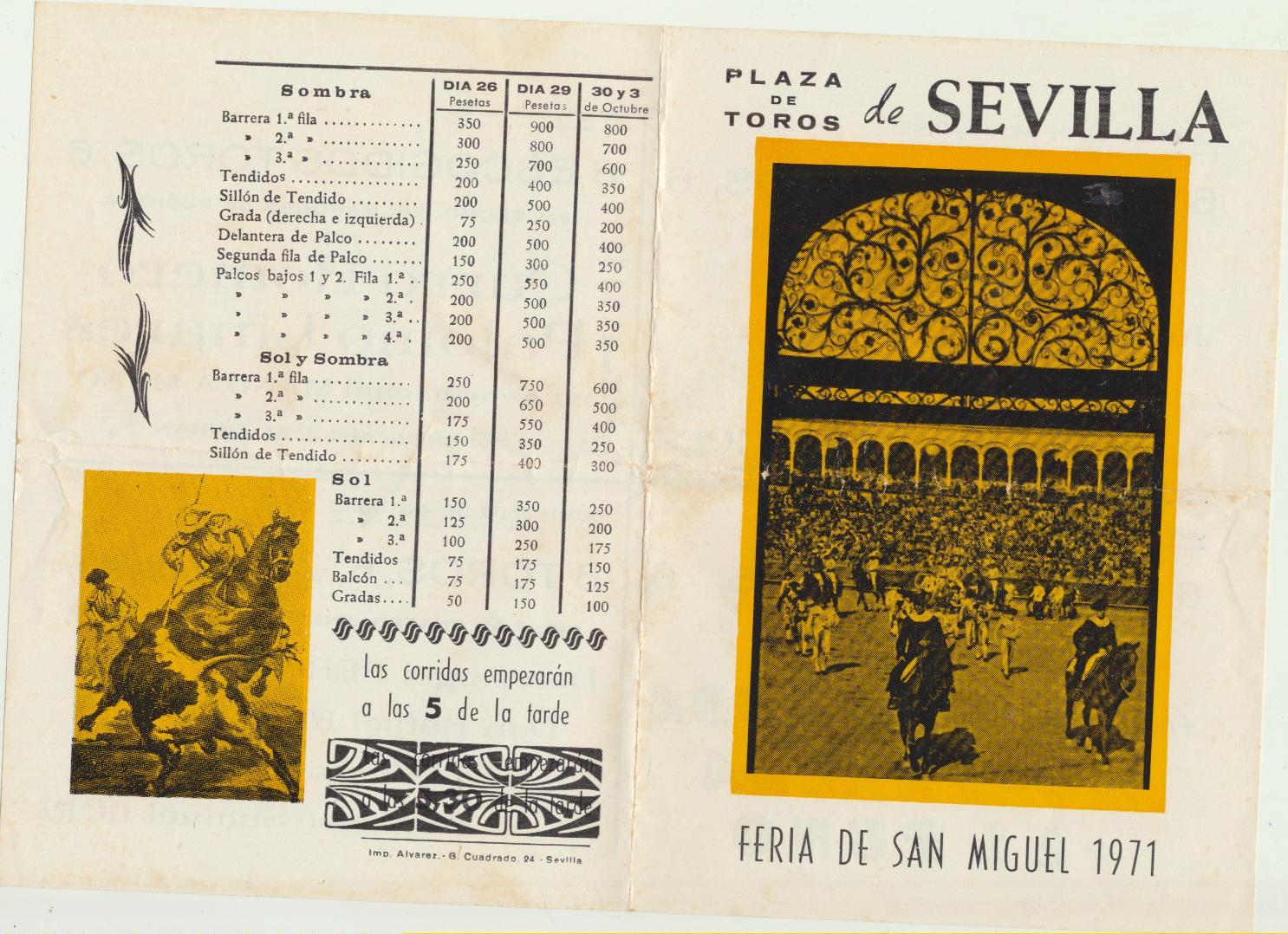 Plaza de Toros de Sevilla. Feria de san Miguel 1971. Cartel (17x12) doble