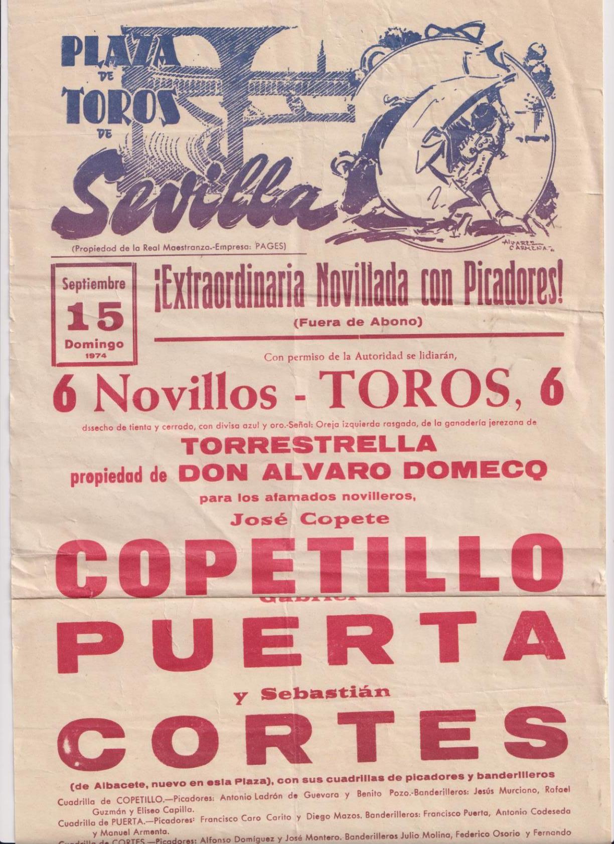 Cartel (40x21) Plaza de Toros de Sevilla. Extraordinaria Novillada. 15 Septiembre 1974