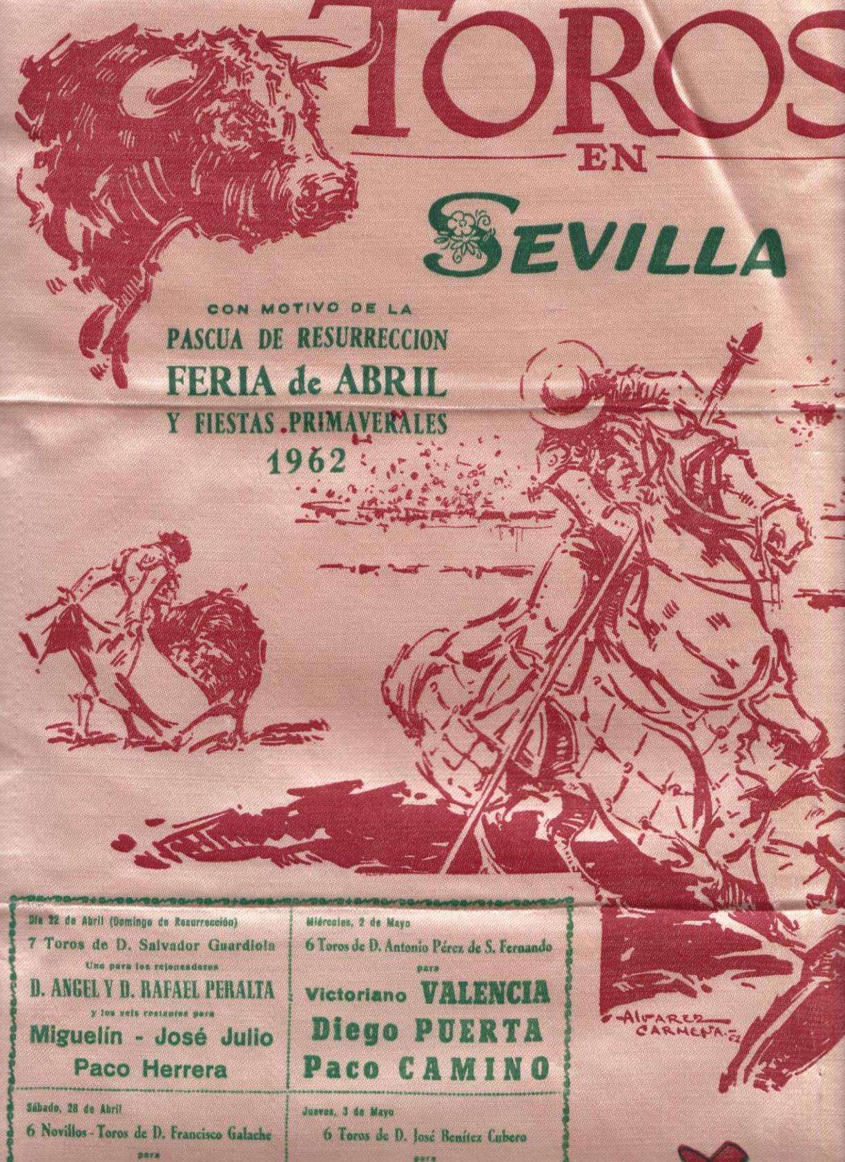 Cartel en tela (50x25) Toros en Sevilla. Feria de Abril y Fiestas Primaverales 1962