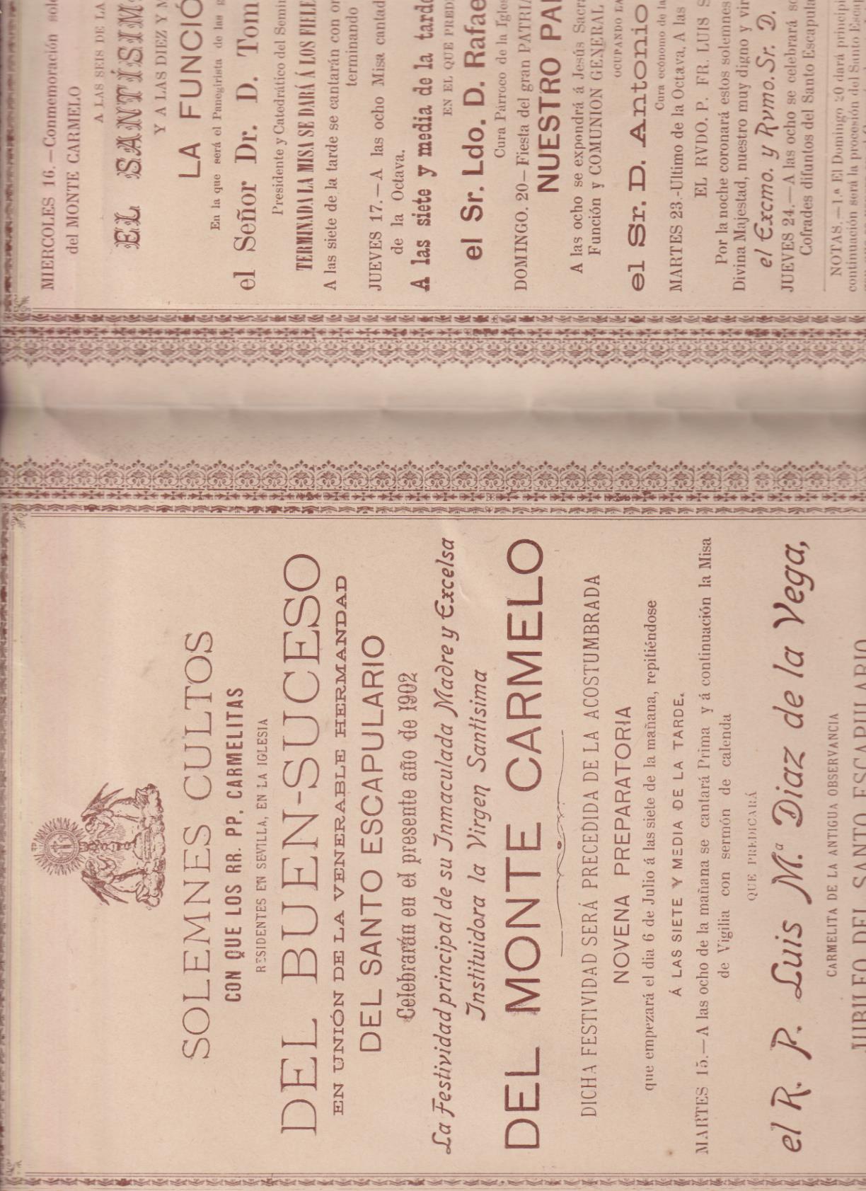 Cartel (31,5x21,5) Solemnes cultos en la Iglesia del Buen Suceso. Celebrarán la Festividad de la Inmaculada del Monte Carmelo. Sevilla 1902