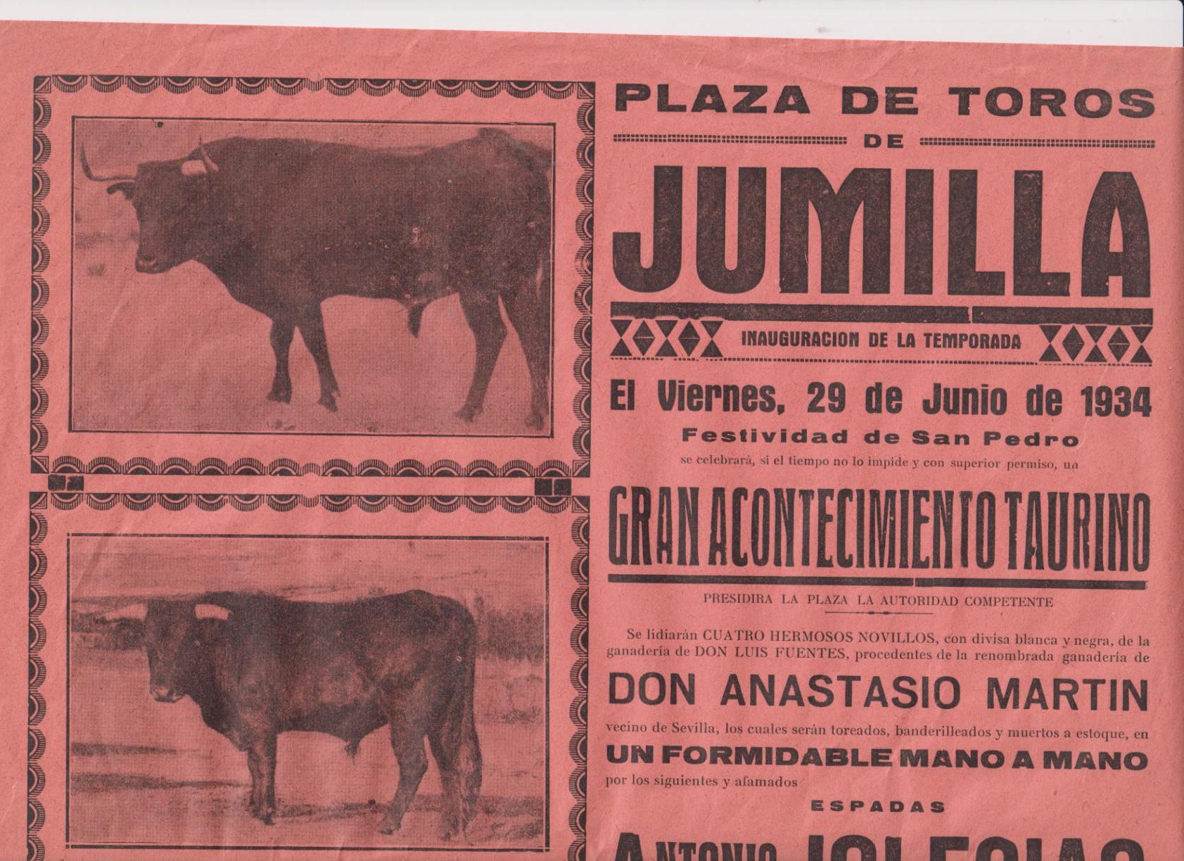 Plaza de Toros de Jumilla. 29 de Junio de 1934 (44x31)