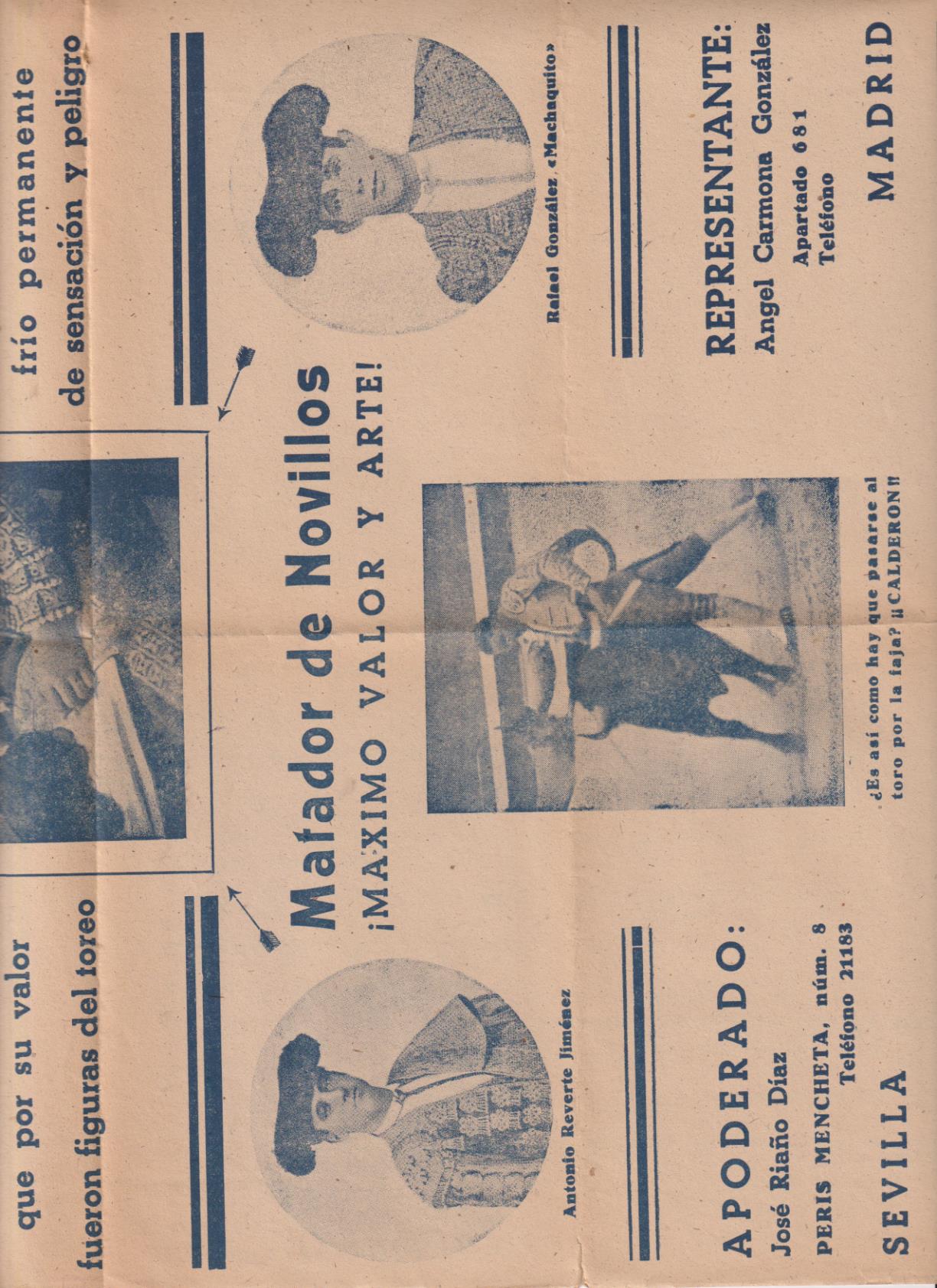 Cartel (43x30) Publicidad del Novillero Manuel Calderón de Alcalá de Guadaira