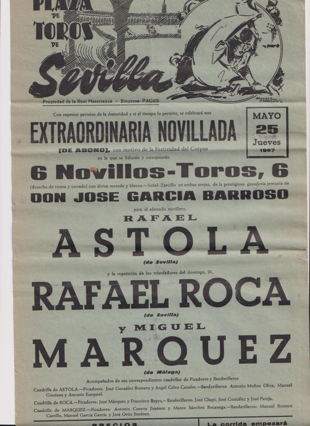 Cartel (45x21) Plaza de Toros de Sevilla 25 de Mayo de 1967. Extraordinaria Novillada