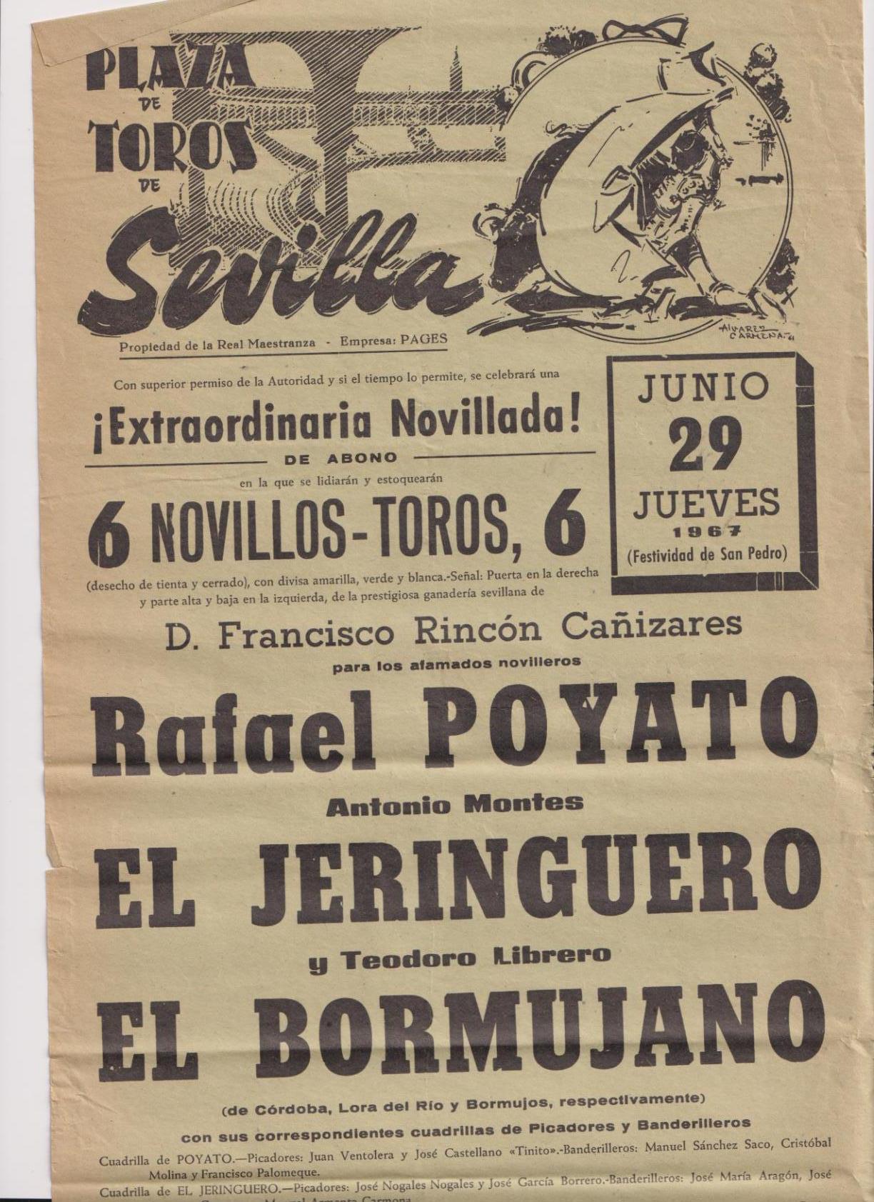 Cartel (45x21) Plaza de Toros de Sevilla 29 de Junio de 1967. Extraordinaria Novillada