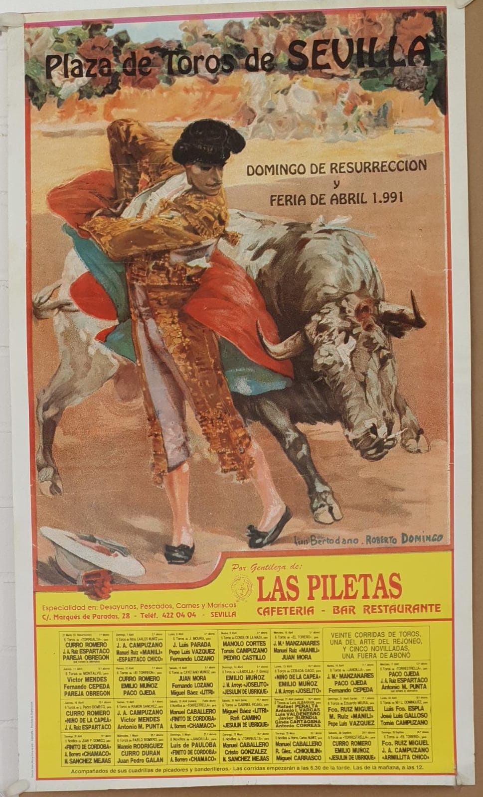 Plaza de Toros de Sevilla. Cartel (81x48) Domingo de Ramos y Feria de Abril 1991