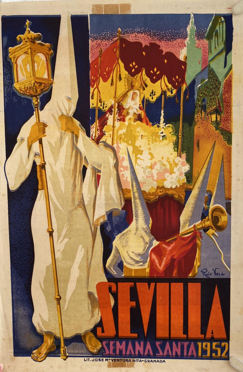Cartel (48x33) Sevilla Semana Santa 1952. Autor Ruiz Vela