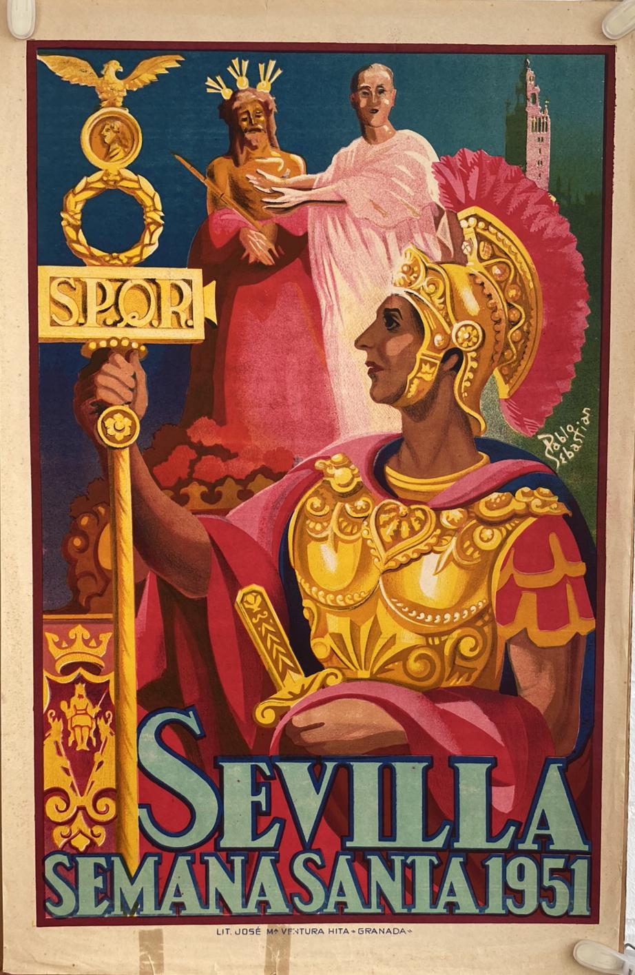 Cartel (49x32) Sevilla Semana Santa 1951. Autor Pablo Sebastián