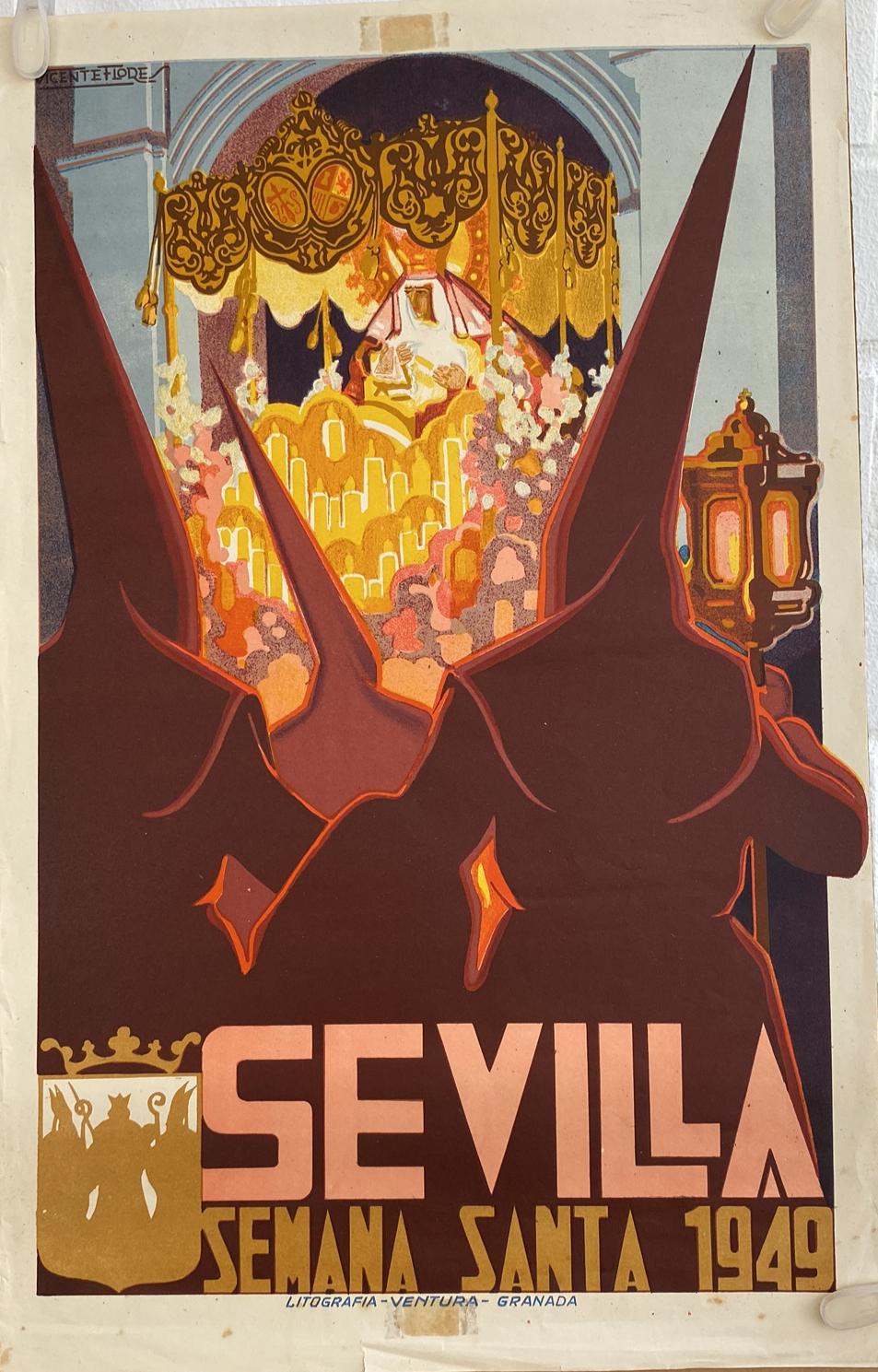 Cartel (50x31,5) Sevilla Semana Santa 1949. Autor Vicente Flores