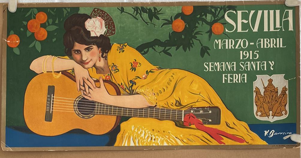 Cartel (25x50) Sevilla, Marzo-Abril 1915. Semana Santa, Feria. V.Barreira. MUY DIFICIL