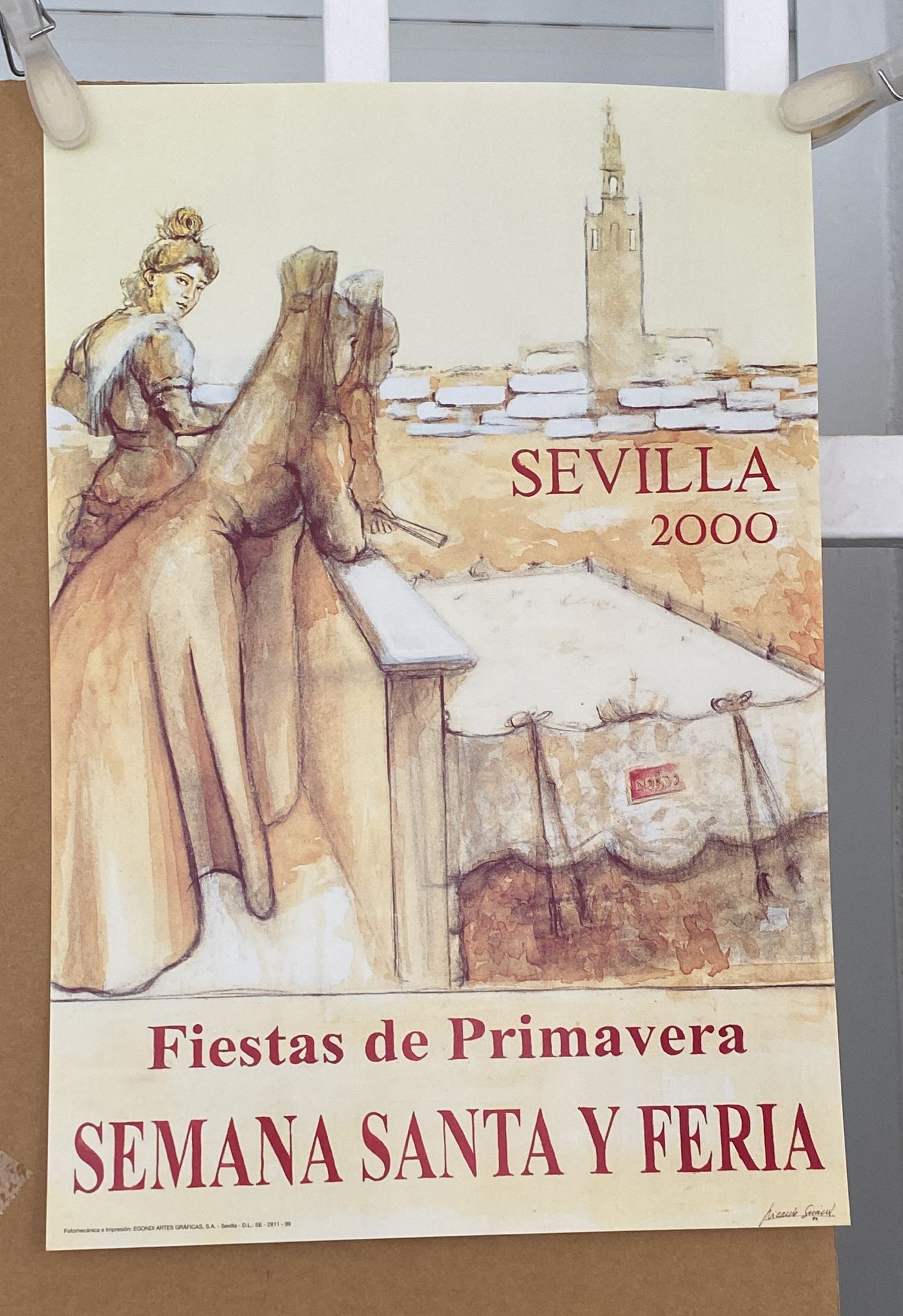 Cartel (31x21) Sevilla 2000. Fiestas de Primavera Semana Santa y Feria. R. Suarez