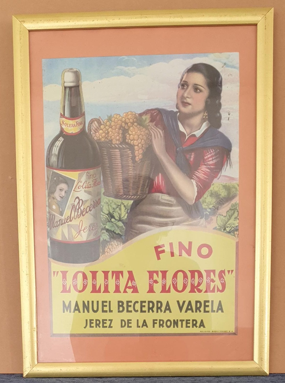 Antiguo Cartel Publicidad de Fino Lolita Flores, Manuel Becerra Varela. MUY RARO