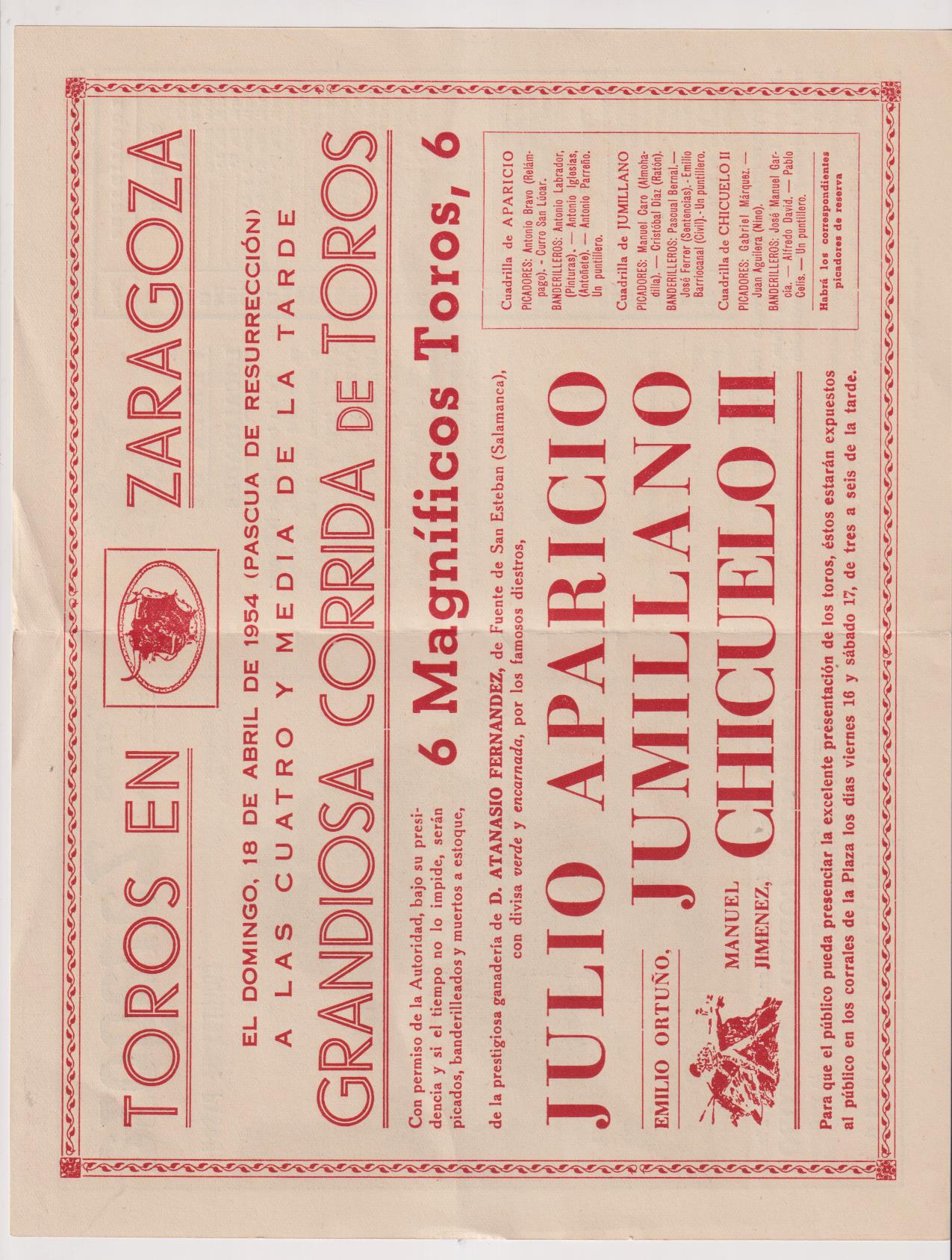 Toros en Zaragoza. Corrida de Pascua, 18 de Abril de 1954