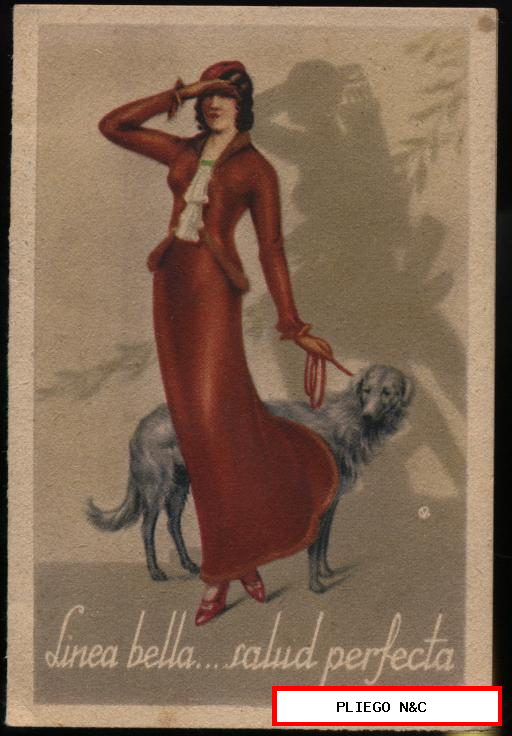 Línea bella. salud perfecta. Cartelito doble (12,5x8,5) con calendario 1933, Publicidad de Bayer. Cafiaspirina y Corifina