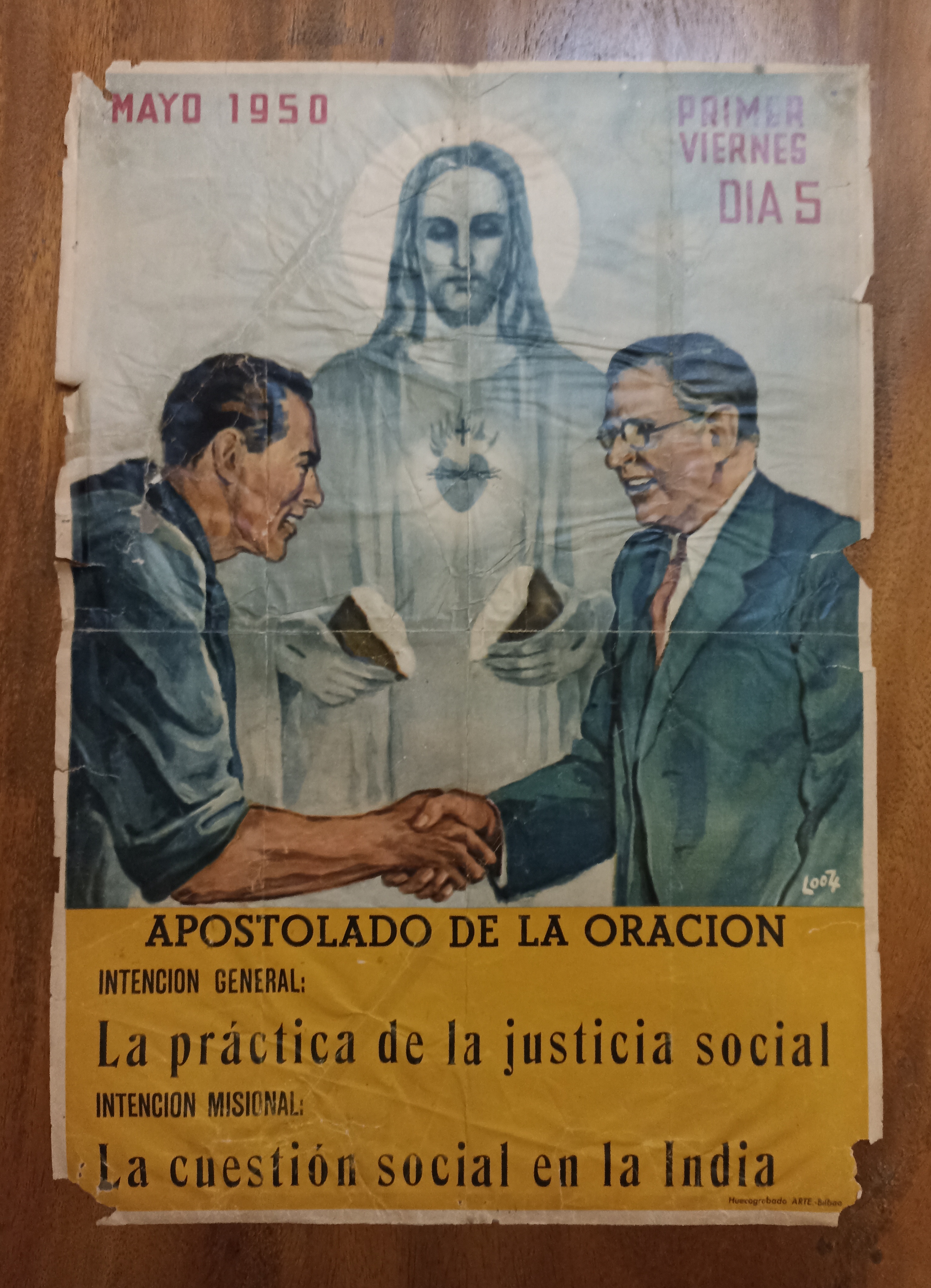 Apostolado de la Oración. Cartel (48x33) Mayo de 1950
