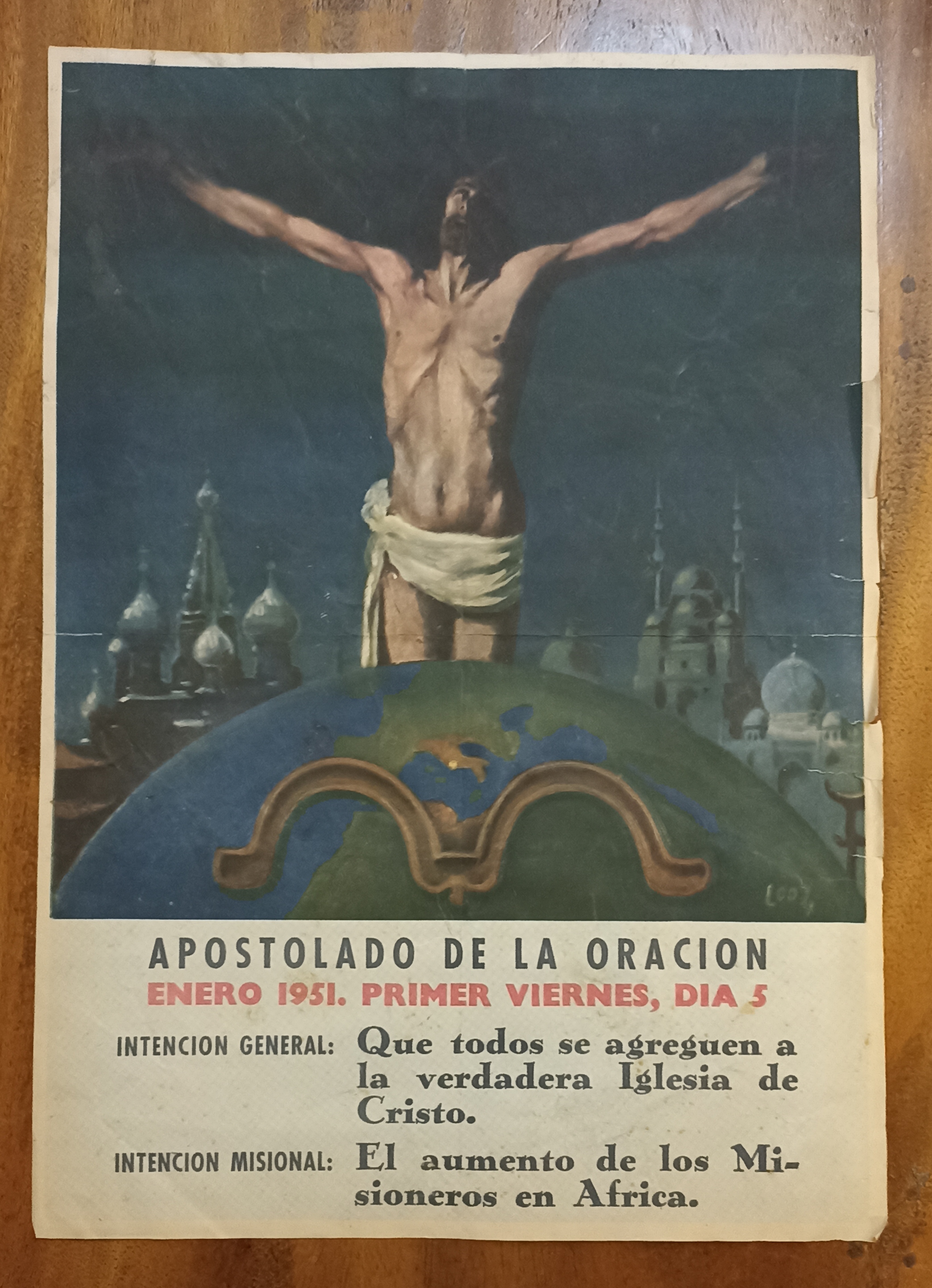 Apostolado de la Oración. Cartel (48x33) Enero de 1951