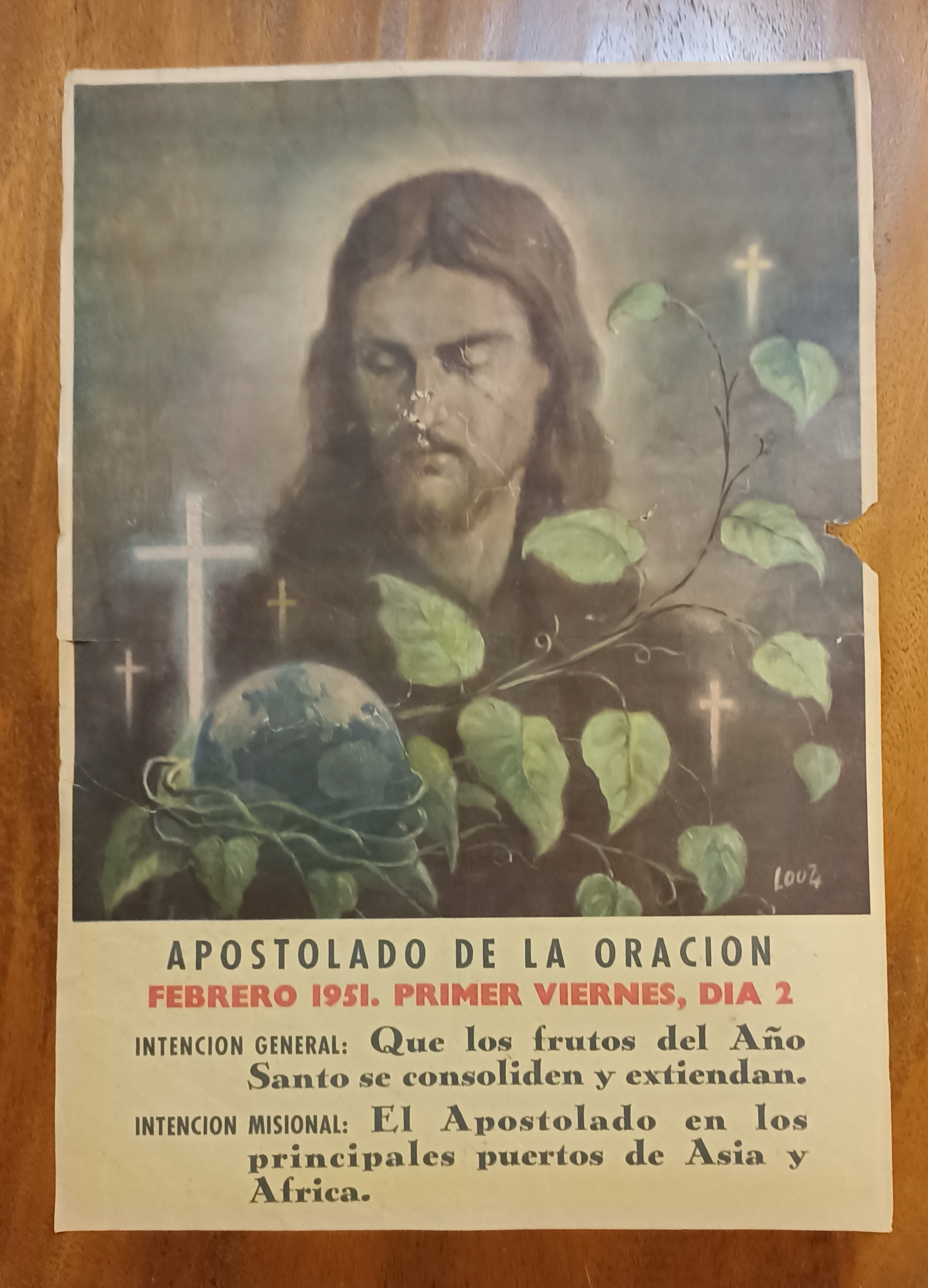 Apostolado de la Oración. Cartel (48x33) Febrero de 1951