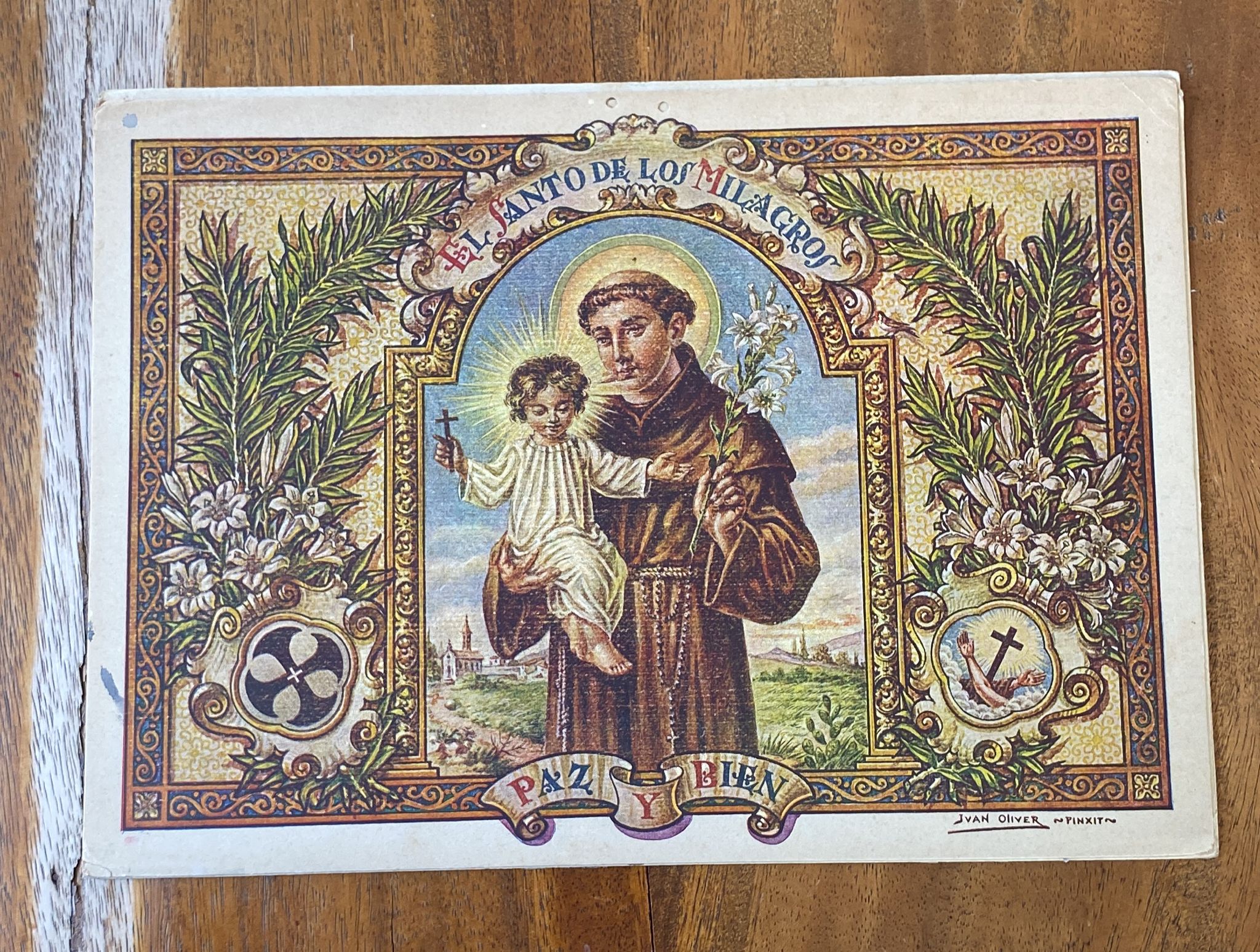El Santo de los Milagros. Cartón (22x32) de Almanaque para 1946. Pintó Juan Oliver