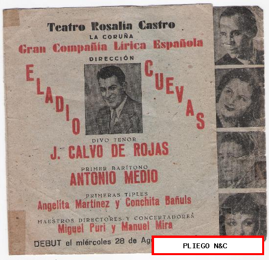 Folleto doble. Gran Compañía lírica Española. Teatro Rosalía de Castro-La Coruña 1940
