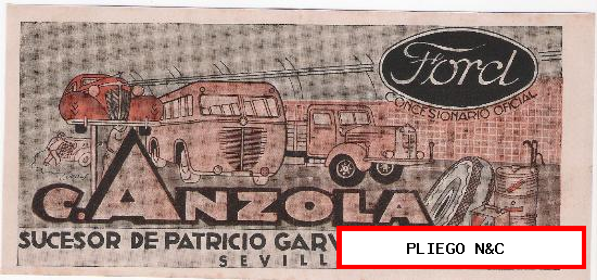 Publicidad (9,5x20) Concesionario oficial Ford. C. Anzola. Sucesor de P. Garvey-Sevilla