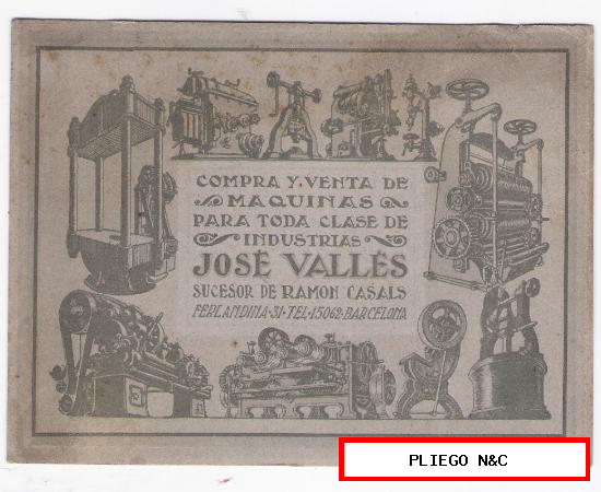 Publicidad (9,5x12) Compra y venta de Máquinas. José Vallés. Ferlandina 31-Barcelona