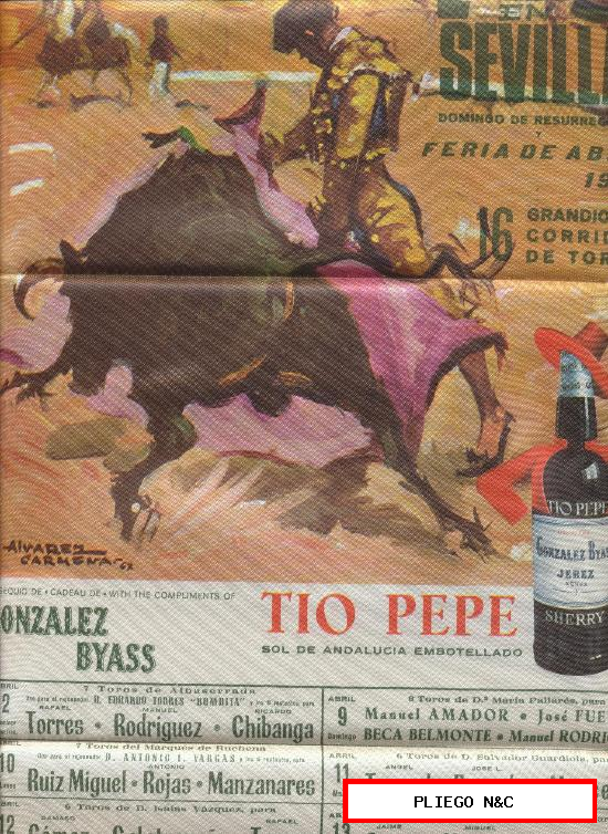Cartel tela sobre papel (48x30) Toros en Sevilla. Domingo de Resurrección y Feria de Abril 1972