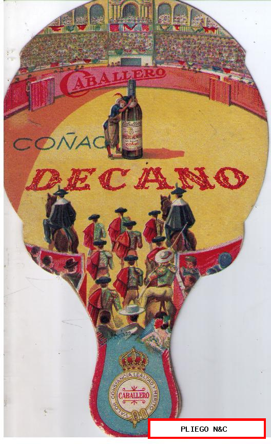 Abanico (22,5x13,5) Publicidad de Coñac Decano Caballero. CURIOSO