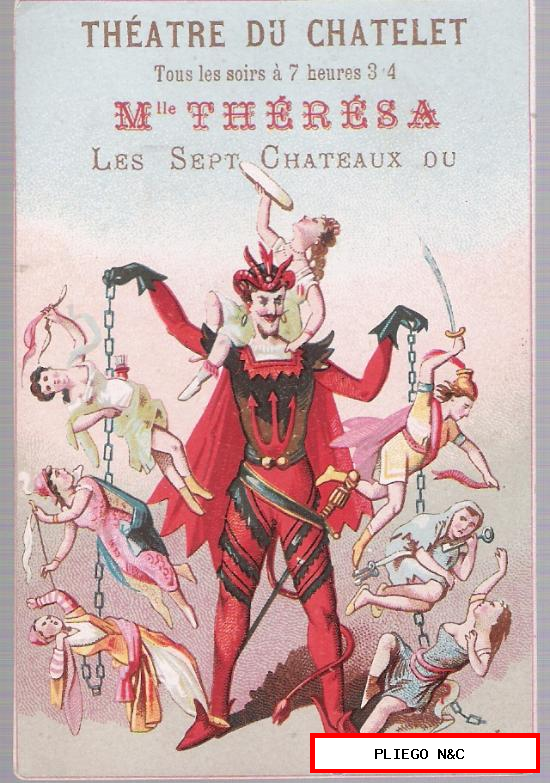 Pequeño cartel (11,5x8) Theatre deu Chatelet. Les Sept Chateaux du Diable. París. Siglo XIX