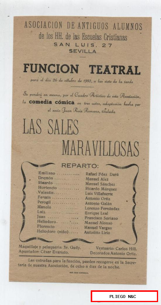 Cartel (21x10) Las Sales Maravillosas. Función Teatral. Sevilla 1952