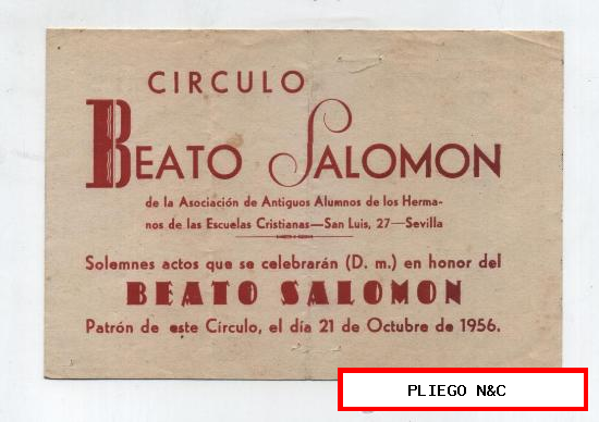 Folleto doble. Círculo Beato Salomón. Velada Teatral. La Vida Intima. Sevilla 1956