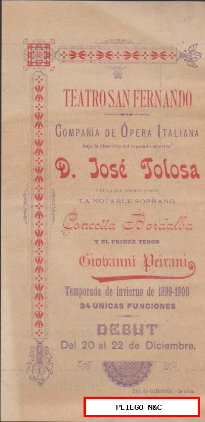 Teatro San Fernando. Compañía de Ópera italiana. Temporada Invierno 1899-1900