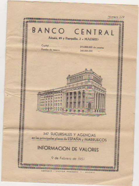 Banco Central. Información de valores 9 Febrero 1951