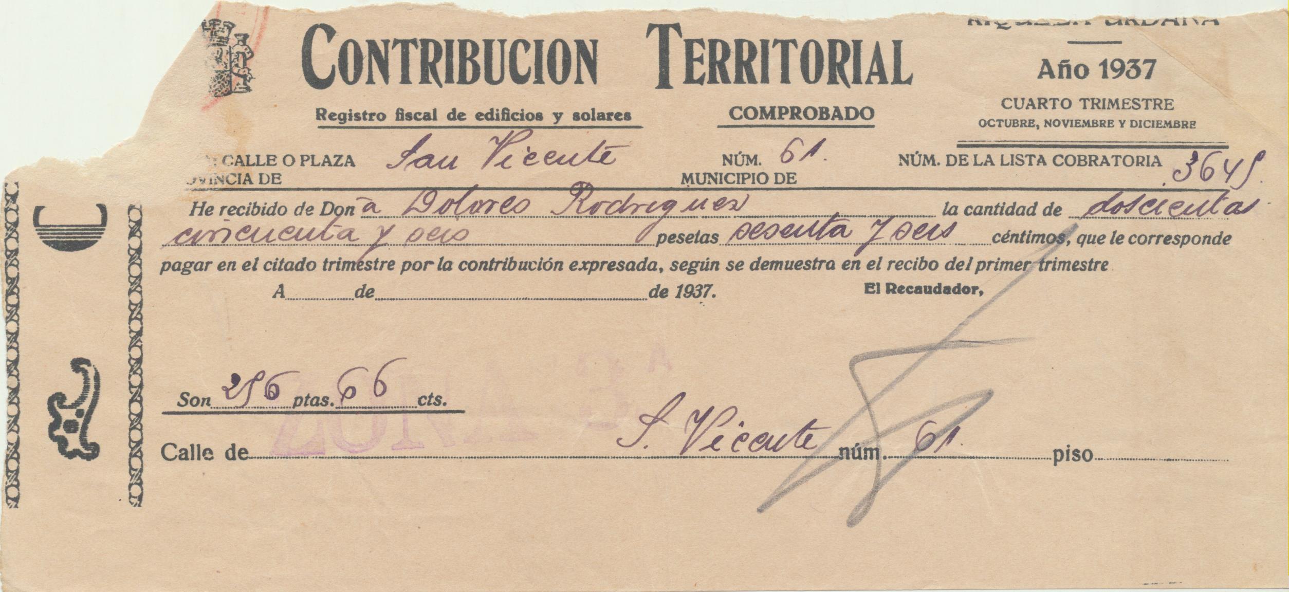 Contribución Territorial. Sevilla 1937