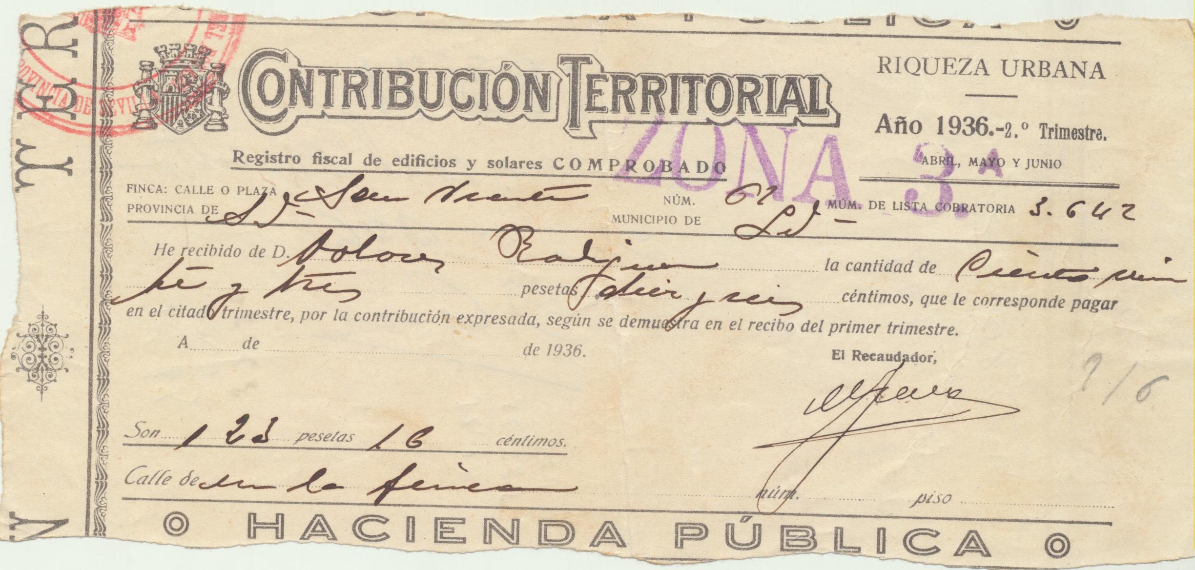 Contribución Territorial. Sevilla 1936