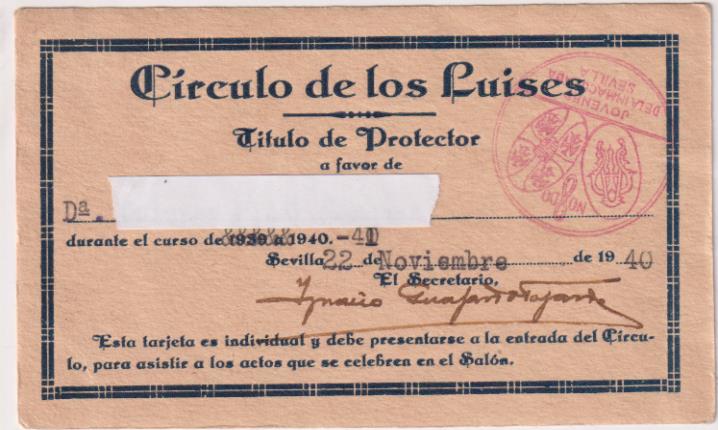 Círculo de los Luises. Título de Protector. Sevilla 22 Noviembre de 1940