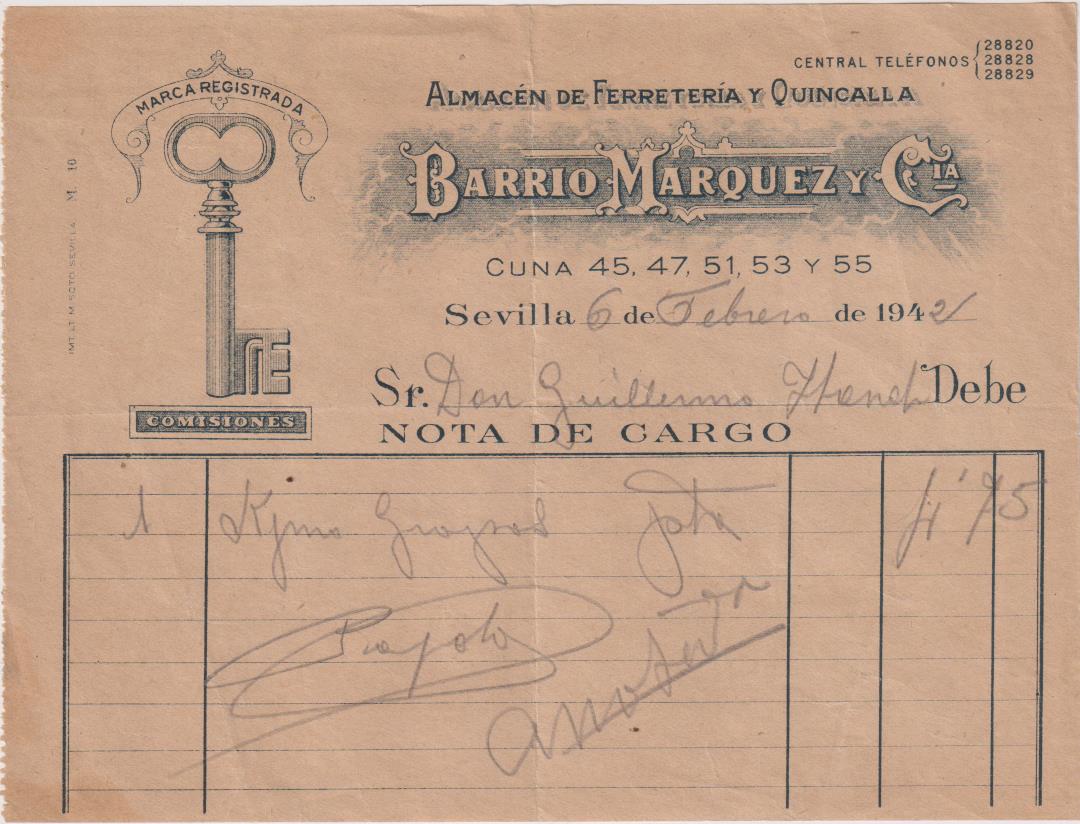 Factura con membrete. Sevilla 1942