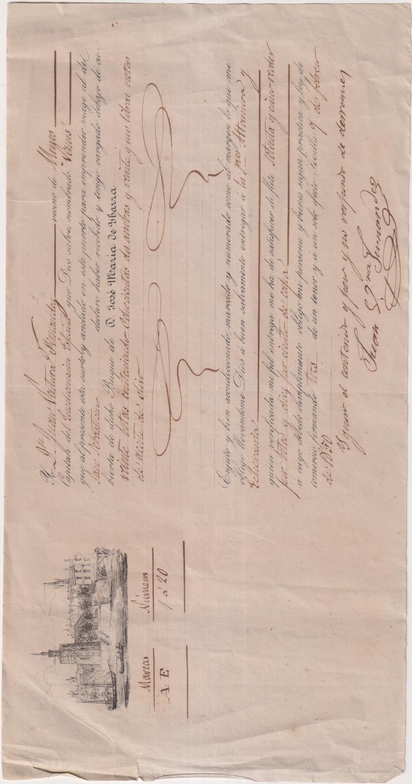 Conocimiento de embarque de Muros a S. Sebastián. Barco Venus, propiedad de J. de Ibarra
