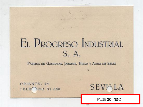 Tarjeta de El Progreso Industrial-Sevilla. Pidiendo Placas de Requetés, Coronas y Cruces de Santiago