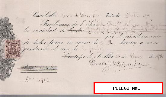 Recibo Renta de alquiler calle Amor de Dios 1. De Septiembre de 1901. Recibí de D. Francisco Rodríguez