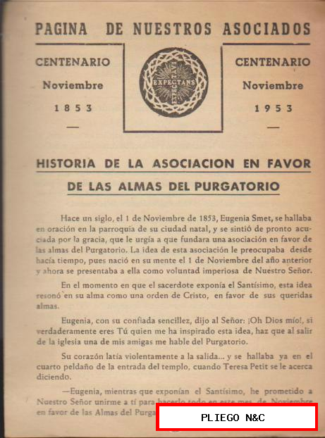 Expectants Expectavi. Centenario 1853-1953. Tríptico