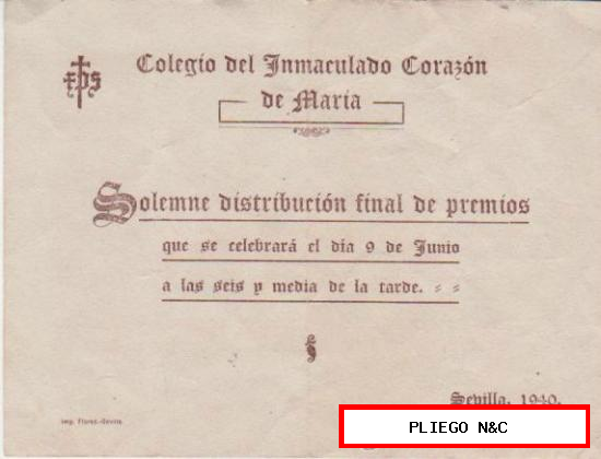 Colegio del Inmaculado Corazón de María. Solemne distribución premios. Sevilla 1940