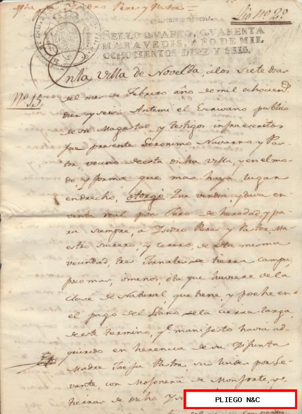 Escritura otorgada por el escribano de su Majestad en la Villa de Novelda en 1816