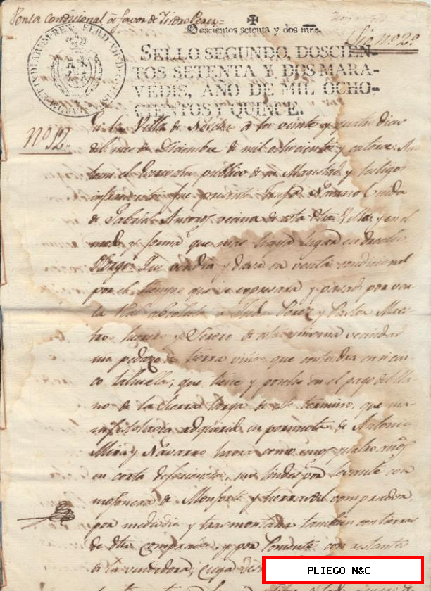 Escritura en la Villa de Novelda en 1814. Ante el Escribano Público de su Majestad