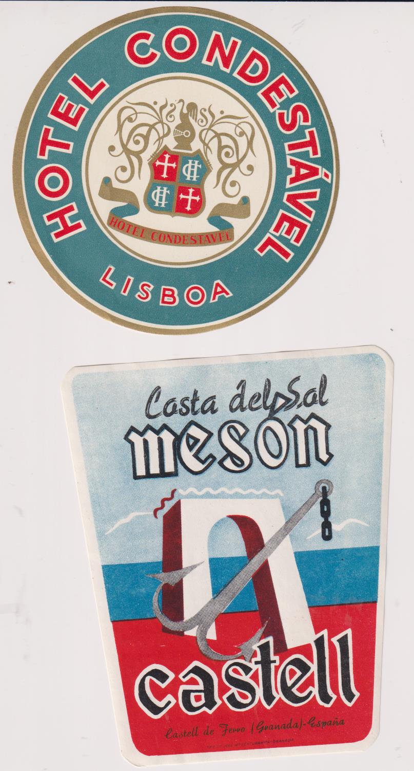 Lote de 2 etiquetas: Hotel Condestable-Lisboa; Costa del Sol Mesón Castell