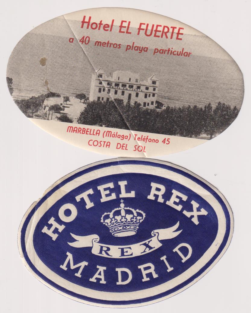 Lote de 2 Etiquetas: Hotel El Fuerte-Marbella y Hotel Rex-Madrid