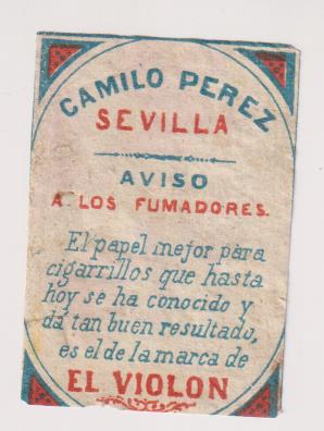 Parte de envoltura de cerillas, con Publicidad de Papel de Fumar El Violón