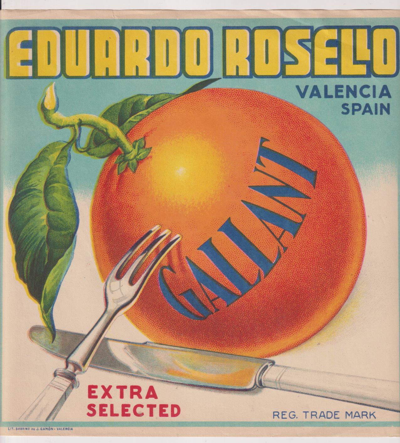 Publicidad (23x23 cm.) de naranjas. Eduardo Roselló, Valencia