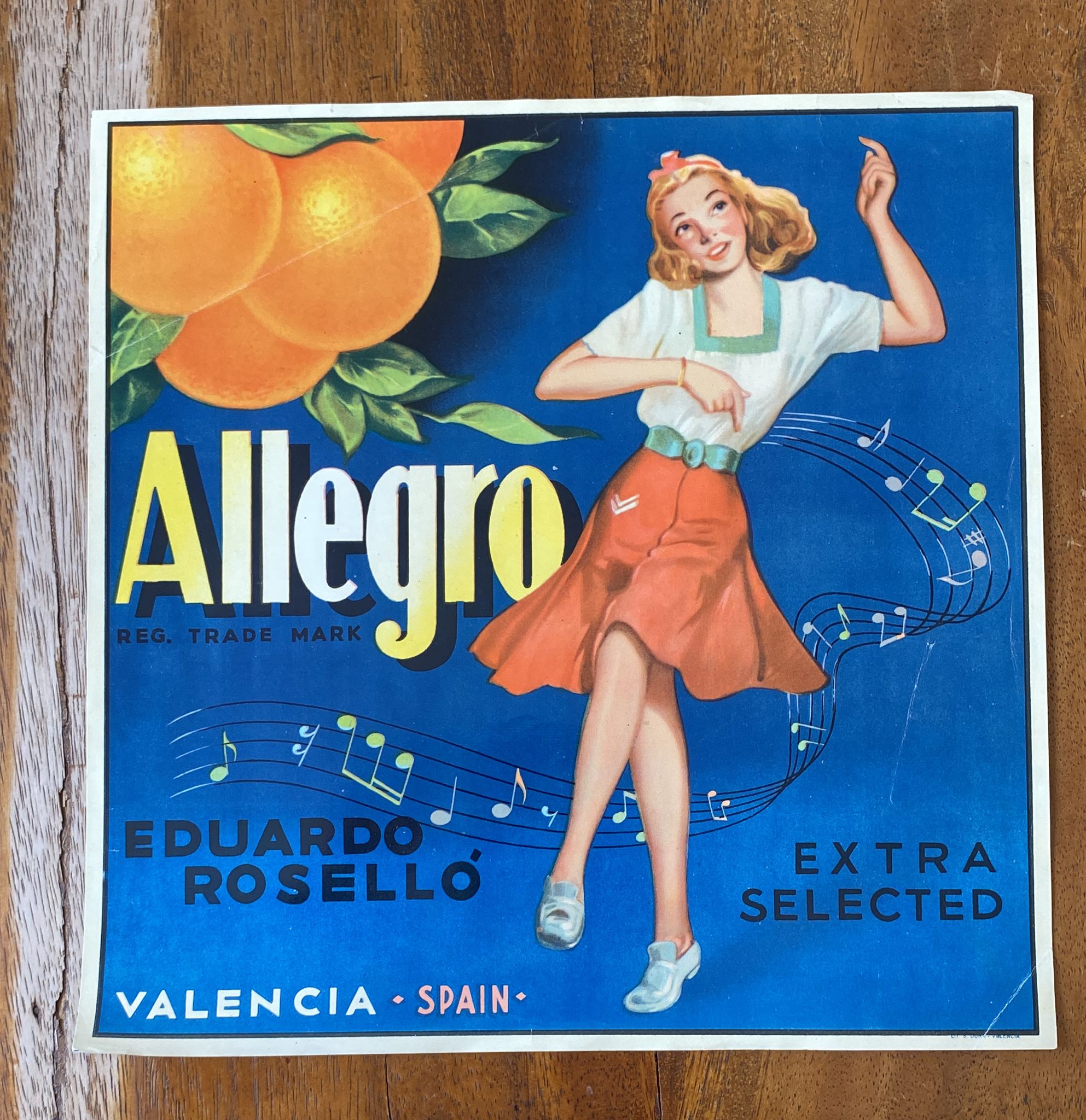 Allegro. Etiqueta (26x26 cms.) E. Roselló. Valencia