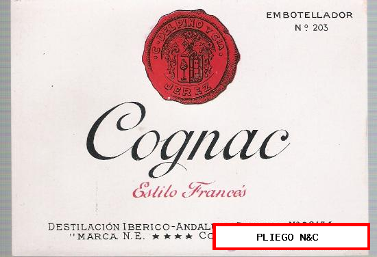 Cognac Estilo Francés. C. del Pino y Cía. Jerez