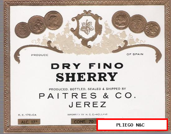 Dry Fino Sherry. Paitres & Co. Jerez